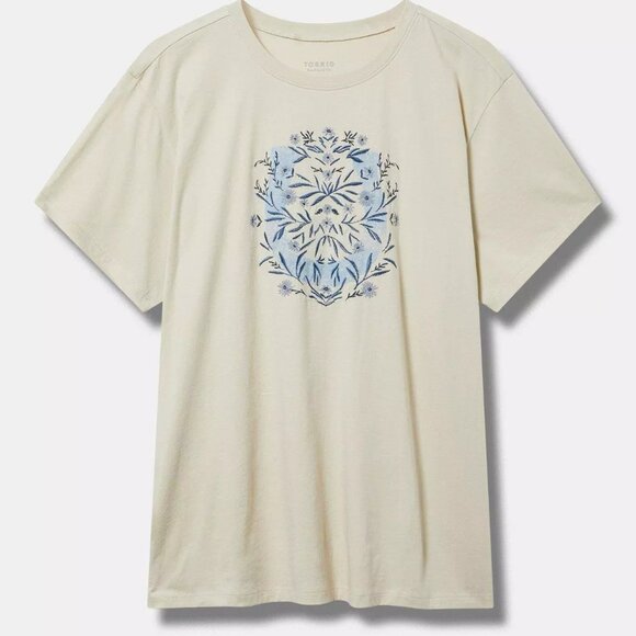 Torrid Top 3X Tee T-Shirt Tan Embroidered Floral Horseshoe Crew Relaxed Plus NWT - Picture 1 of 3